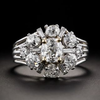 French Retro 1.06 Carat Center Diamond Cluster Ring - GIA I VVS2 - 3