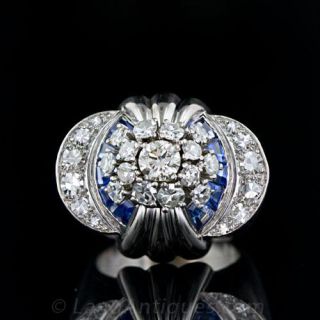 French Retro Diamond and Sapphire Cocktail Ring