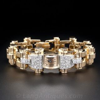 French Retro Diamond Gold Watch 