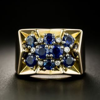 French Retro Geometric Sapphire and Diamond Ring - 2