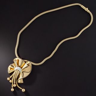 French Retro/Mid-Century Ribbon and Tassel Diamond Necklace - 1