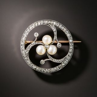 French Rose-Cut Diamond and Natural Pearl Brooch - 2