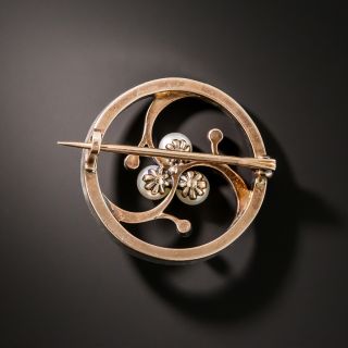 French Rose-Cut Diamond and Natural Pearl Brooch