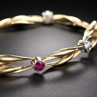 French Ruby and Diamond Antique Bracelet