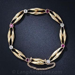 French Ruby and Diamond Antique Bracelet