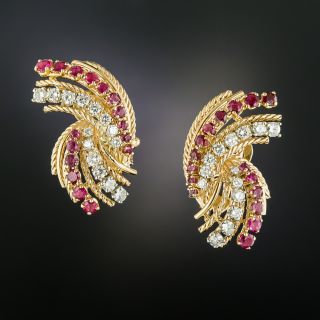 French Ruby and Diamond Spray Earrings - 2