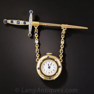French Sapphire and Diamond Pendant Watch by Henry Capt  - 2