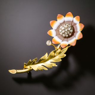 French Sardonyx and Diamond Flower Brooch - 2