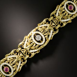 French Second Empire Diamond, Ruby and Enamel 18K Bracelet - 2