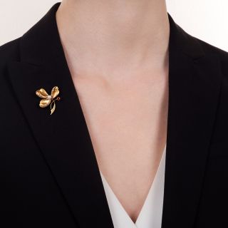 French Three-Leaf Clover with Pearl and Ruby Pendant/Brooch