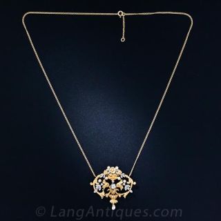 French Turn-of-the-Century Diamond and Pearl Necklace
