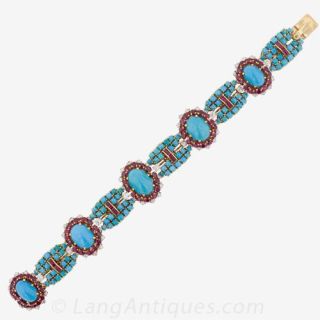 French Turqoise, Ruby and Diamond Bracelet