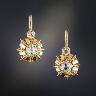 French Vintage Rose Gold Diamond Earrings - 1