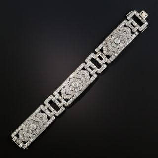 French Wide Art Deco Platinum Diamond Bracelet