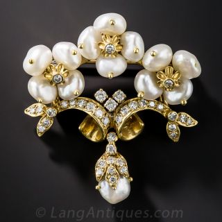 Freshwater Biwa Pearl and Diamond Pin - 1
