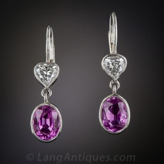 Fuchsia Sapphires and Diamond Drop Earrings