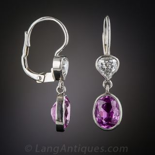 Fuchsia Sapphires and Diamond Drop Earrings