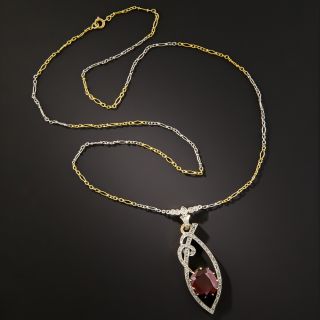 Garnet and Diamond Drop Necklace