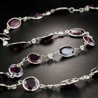 Garnet and Diamond Long Chain Necklace