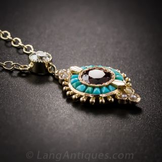 Garnet, Diamond, and Turquoise Circle Necklace