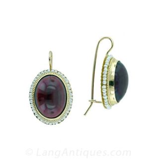 Garnet & Seed Pearl Drop Earrings