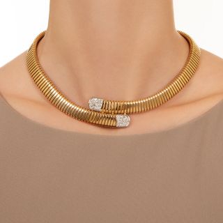 Gas Pipe Diamond Bypass Necklace, Italy