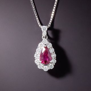Gem 1.06 Carat Pear-Shaped No-Heat Burma Ruby and Diamond Pendant - AIGS - 2