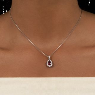 Gem 1.06 Carat Pear-Shaped No-Heat Burma Ruby and Diamond Pendant - AIGS
