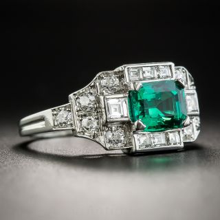 Gem 1.15 Carat Emerald and Diamond Art Deco Ring - GIA 'No Clarity Enhancement'