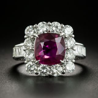 Gem 3.00 Carat No-Heat Cushion-Cut Ruby Diamond Ring - GIA - 1