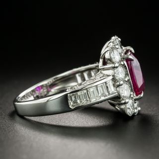 Estate 3.00 Carat No-Heat Cushion-Cut Ruby and Diamond Ring - GIA
