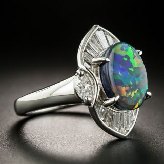 Gem Black Opal and Diamond Ring