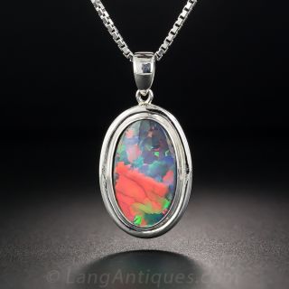 Gem Black Opal and Platinum Pendant 