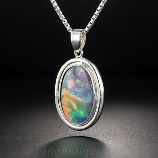Gem Black Opal and Platinum Pendant 