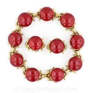 Gem Coral Bracelet and Earrings