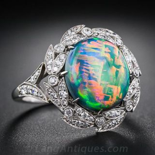 Gem Fire Opal and Diamond Ring