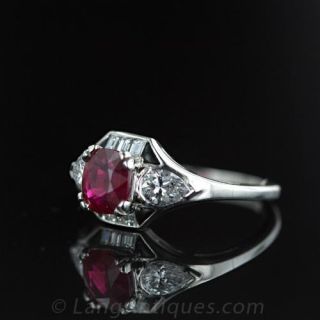 Gem Ruby and Diamond Art Deco Style Ring