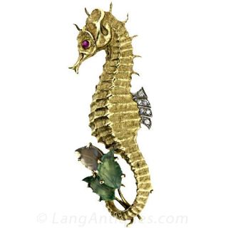 Gem Set Seahorse Brooch