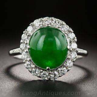 Gemmy Natural Jade Platinum and Diamond Ring - 1