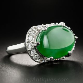 Gemmy Natural Jadeite Burma Jade Platinum Diamond Ring