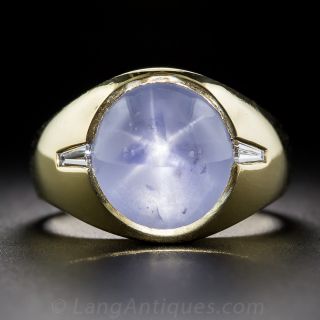 Gent's 14 Carat Star Sapphire 18k Gold and Diamond Ring - 1