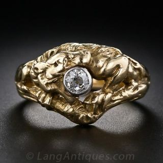 Gent's Art Nouveau Diamond Griffin Ring
