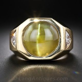 Gent's Cat's-Eye Chrysoberyl and Diamond Ring