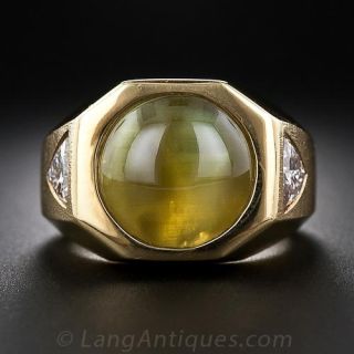 Gent's Cat's-Eye Chrysoberyl and Diamond Ring