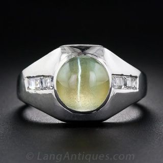 Gent's Platinum Chyrsoberyl Cat's-Eye and Diamond Ring