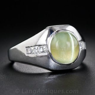 Gent's Platinum Chyrsoberyl Cat's-Eye and Diamond Ring