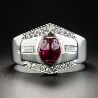 Gent's Platinum Natural Cabochon Ruby Platinum and Diamond Ring