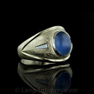 Gent's Star Sapphire and Baguette Diamond Ring