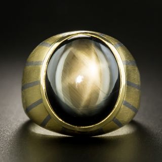 Gents Black Star Sapphire Two-Tone Striped Ring - 3
