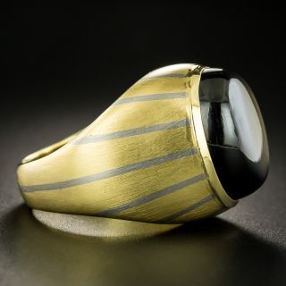 Gents Black Star Sapphire Two-Tone Striped Ring